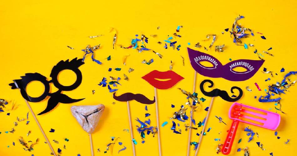 Bright Yellow Colored Image that resembles with full of color papers and funny masks for the party